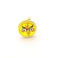 Detailed view of round golden Thangka pendant with traditional artistic eye pattern - Yellow Wisdom Eye (A1)