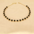 Bamboo style gold necklace with alternating round and square black zircon pendants - Black