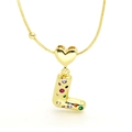 Detail view of gold heart pendant with multicolor zircon letter L on a snake chain - Letter L Style