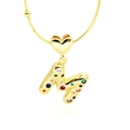 Macro detail of 18k gold heart pendant with multicolor zircon letter M on snake chain - Letter M Style
