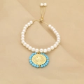 Chic pearl bracelet with gold Virgin Mary medal and blue bead accents for women - Sky Blue (C2)