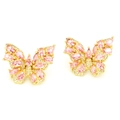 Elegant gold butterfly stud earrings with pink marquise crystals and sparkling diamonds - Pink