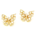 Detailed view of butterfly stud earrings with sparkling cubic zirconia in gold plating - White