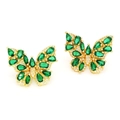 Elegant gold butterfly stud earrings with emerald green gemstones and sparkling white zircons - Green