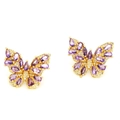 Elegant gold butterfly stud earrings with purple pear-shaped crystals and zircon accents - Purple