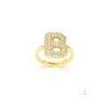 Verstellbarer goldener Ring mit Buchstabe B und klaren Zirkonia-Steinen auf weißem Grund - Einstellbar Offen / Buchstabe B