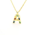 Gold-plated letter A necklace featuring vibrant colorful cubic zirconia on a dainty water wave chain - Letter A