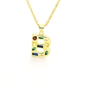 Gold water wave chain necklace with colorful zircon pavé capital letter B pendant - Letter B