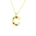 Detailed view of a gold water wave chain with a colorful zircon inlaid letter C pendant - Letter C