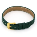 Detail of dark green crocodile leather bracelet with golden buckle and white stitching - 05# Dark Green Crocodile Pattern Leather Band