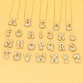 Chubby bubble initial necklace with micro-paved zircons in gold plated finish for women - Letter A / Gold