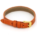 Detail of bright orange leather watch strap with white stitching and gold buckle - 04# Orange Stitched Leather Band