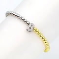 Close-up of 18k gold plated beaded bracelet with zircon-encrusted letter B charm - Letter B