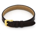 Detail of dark brown faux crocodile leather bracelet with gold buckle and white stitching - 03# Dark Brown Crocodile Pattern Leather Band
