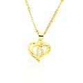 Detailed macro view of gold-plated hollow double heart necklace with crystal letter D - English Letter D(D)