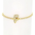 Detail of 18k gold-plated tennis bracelet with zircon-encrusted bubble letter F charm - Letter F