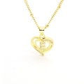 Detail of 18k gold heart pendant featuring a centered 'E' initial and small cubic zirconia - English Letter E(E)