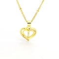 Macro shot of 18k gold heart pendant featuring sparkling zircon micro-paving on a fine chain - English Letter I(I)
