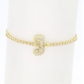 Detail of 18k gold plated tennis bracelet featuring a micro-paved zircon letter J pendant - Letter J
