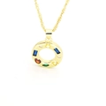 Macro detail of gold-plated pendant necklace with multi-colored cubic zirconia stones - Letter O