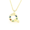 Detailed shot of gold-plated twisted chain and letter Q pendant with colorful zircon stones - Letter Q