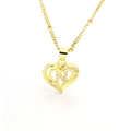 Detailed view of an 18k gold heart pendant featuring a crystal-set letter N charm - English Letter N(N)