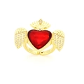 Vintage gothic gold open ring with red heart gemstone and encrusted wings design - Crown Wing Heart Style (12#)