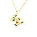 Detail of gold-plated twisted rope chain necklace with colorful zircon letter W pendant - Letter W