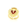 Detail of vintage red enamel heart ring with gold floral engraving and crystal accents - Sunflower Red Heart Style (07#)