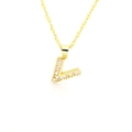 Détail du pendentif lettre V doré orné d'oxydes de zirconium taille baguette - Lettre V