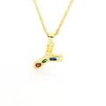 Close-up of golden letter Y pendant with colorful zircon stones on a fine chain - Letter Y