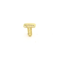 Detailed view of a gold-plated letter T charm encrusted with sparkling crystals - T-Gold Letter