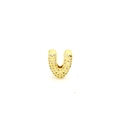 Macro shot of U-shaped gold plated charm with micro pave cubic zirconia stones - V-Gold Letter