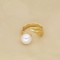 Gold open ring featuring a unique rabbit-inspired design and a large white lustrous pearl - Abstract Bunny Pearl Style (08#)
