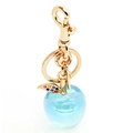 Kreativer hellblauer Apfel-Schlüsselanhänger mit goldenem Blatt und bunten Strasssteinen - Himmelblau Transparent Stil (A4)