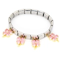 Macro detail of stainless steel modular bracelet links with pink zircon clover charms - Silver Base Pink Crystal Gold Frame Clover (B)