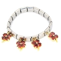 Macro detail of stainless steel charm bracelet with red clover pendants and engraving - Silver Base Red Zirconia Gold Frame Clover (D)