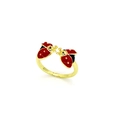 Detailed view of enamel red ladybug open ring with gold finish and zircon accents - Double Ladybugs Symmetrical Style (08#)