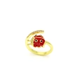 Golden ladybug open ring with red enamel and sparkling white zircon accents - Single Ladybug With Small Zircon Accents (09#)