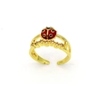 Gold open ring with red enamel ladybug and white cubic zirconia accents for women - Single Ladybug Micro-Pave Zirconia Row Style (10#)