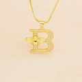 Gold-plated letter B necklace with sparkling zircon bee pendant on box chain - Letter B
