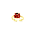 Macro shot of red enamel ladybug ring with gold finish and adjustable open band - Single Ladybug Minimalist Open Style (06#)