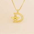 Gold-plated D letter necklace featuring a sparkling crystal bee pendant on a thin chain - Letter D