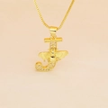 Detail of gold letter J pendant with micro-paved crystals and small 3D bee accent - Letter J