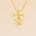 Macro view of gold letter F pendant with pave stones and detailed 3D bee accent - Letter T