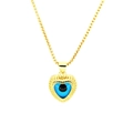 Golden heart necklace with blue Evil Eye pendant and textured sunburst metal frame - Gold (Style B) / 15mm