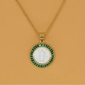 Vintage gold necklace with St. Benedict shell pendant and green zircon gemstones - Green