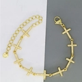 Golden cross link bracelet with white zircon stones and adjustable heart charm chain - Cross Style (D8)