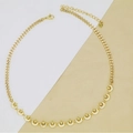 Detail of gold Cuban chain necklace with moon and star pendants featuring zircon stones - Star and Moon (AC89) / Gold