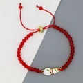 Detail of red crystal beaded bracelet with snowman charm and adjustable cord - Snowman Pendant Red Beaded Bracelet (01#)